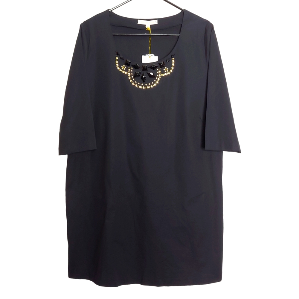 Rosie Pope Anna Tunic Style Half Sleeve Jeweled Black Dress New Size Medium